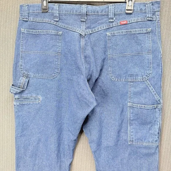 Wrangler Blue Denim Carpenter Jeans Mens Size 40x32 With Utility Pockets - Picture 2 of 9